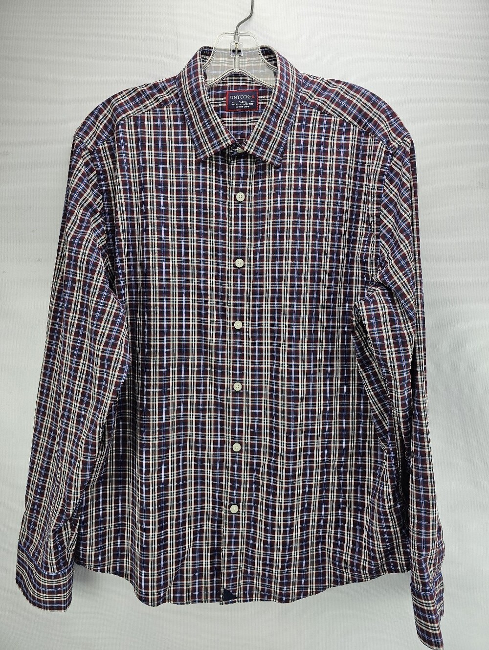 UNTUCKIT Long-sleeve, Button-down Performance Plaid Shirt Men's Size Large